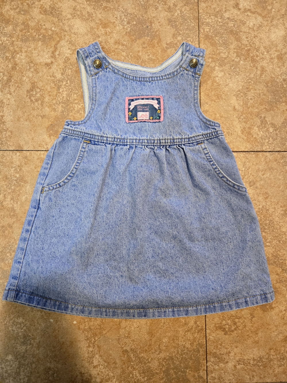 Lee Light Blue Denim Pinafore Dress with Patch
